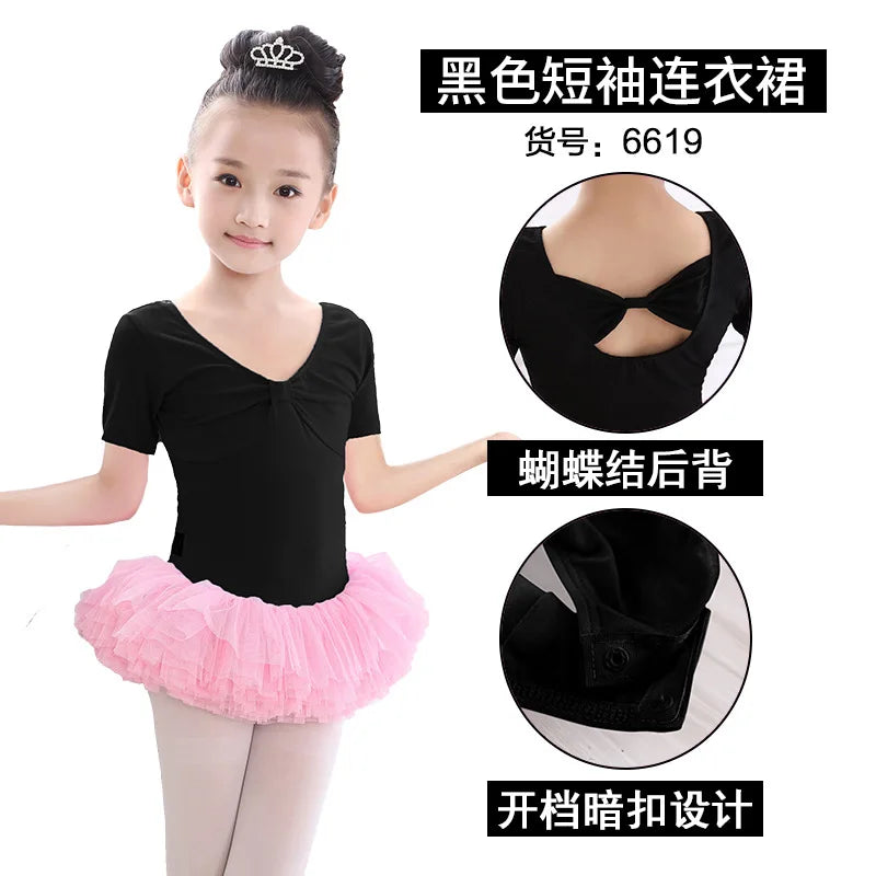 Kids Cotton Ballet Dance Dress Cute Tutu Skirted Leotard for Toddler Girls Long Sleeve Hollow Back Ballet Leotard Dancewear