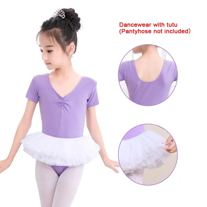 Kids Cotton Ballet Dance Dress Cute Tutu Skirted Leotard for Toddler Girls Long Sleeve Hollow Back Ballet Leotard Dancewear