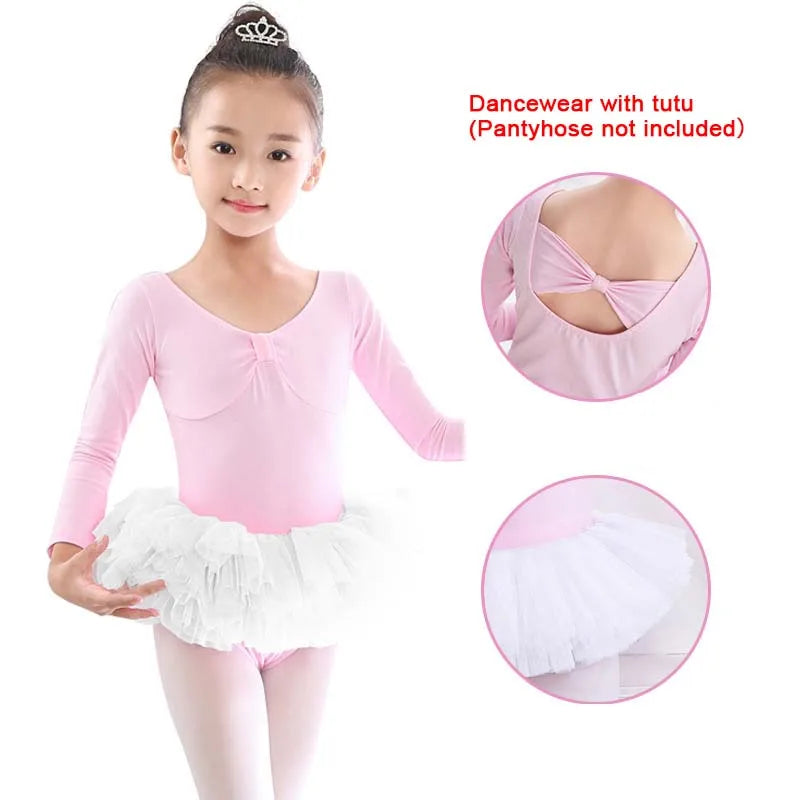 Kids Cotton Ballet Dance Dress Cute Tutu Skirted Leotard for Toddler Girls Long Sleeve Hollow Back Ballet Leotard Dancewear